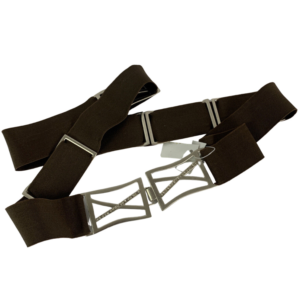 Plus Size 1.5" Wide Elastic Belt Decorative Dark Brown Silver Rhinestone